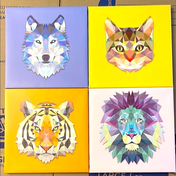 Other - Geometric Animal Art Canvas Set - Multicolor